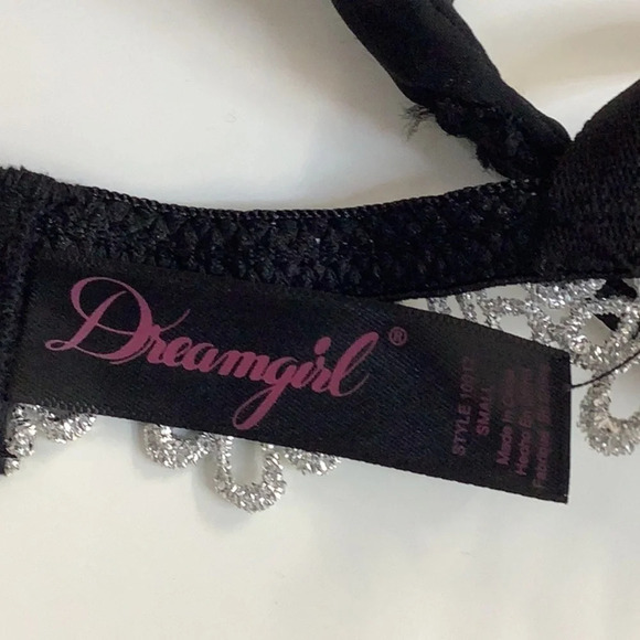 Dreamgirl Size Small silver bedazzled trim top with black thong New Without Tags - Picture 7 of 9